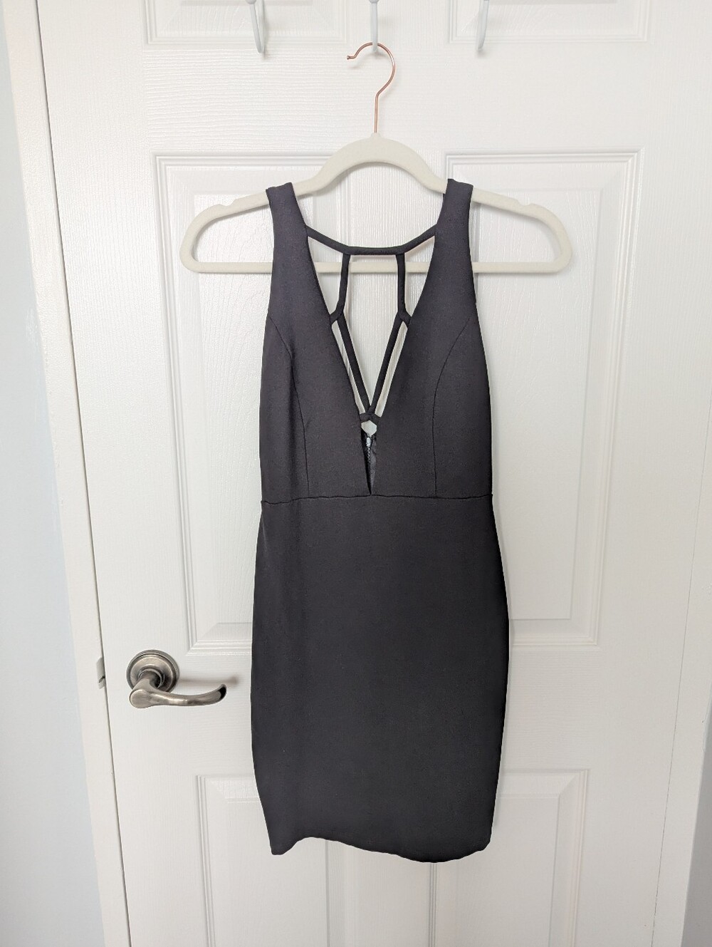 Black Strappy V-Neck Bodycon Mini Dress